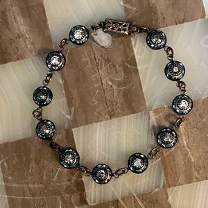 LIZ PALACIOS Swarovski Blue Crystal Designer Floral Link Bracelet